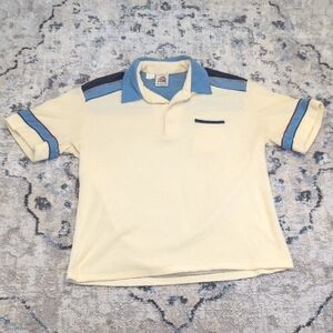Vintage Kennington California Terry Cloth Polo Shirt Yellow Blue Trim 1970s M